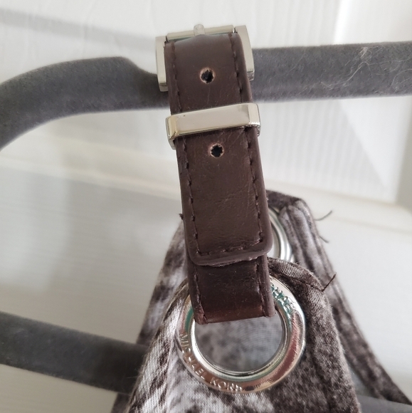 MICHAEL MICHAEL KORS Brown Snake Print Cold Shoulder 3/4 Ruched Sleeves size L - Picture 3 of 12